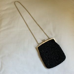 Vintage Fine Arts Black Beaded Evening Bag w/Gold Tone Hardware
